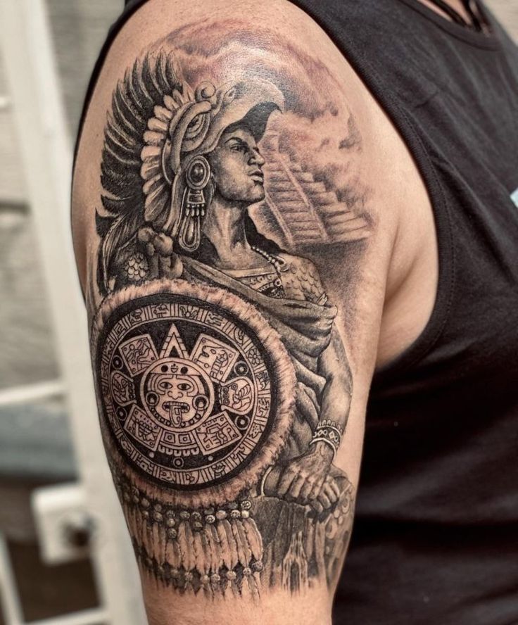 Grey Ink Aztec Warrior Tattoo Design Tattoos Book 65 000 Tattoos