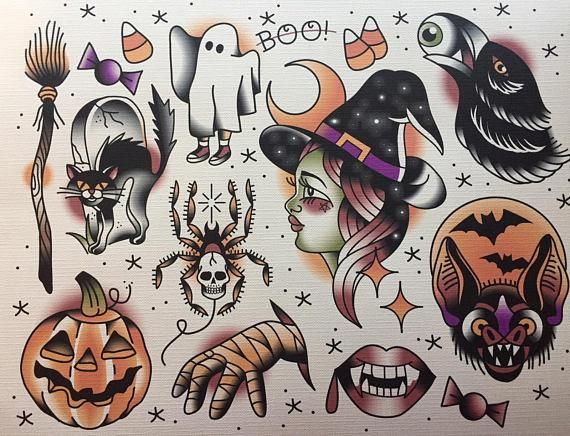 Halloween Traditional Tattoo Sleeve Traditional Tattoo Flash Art