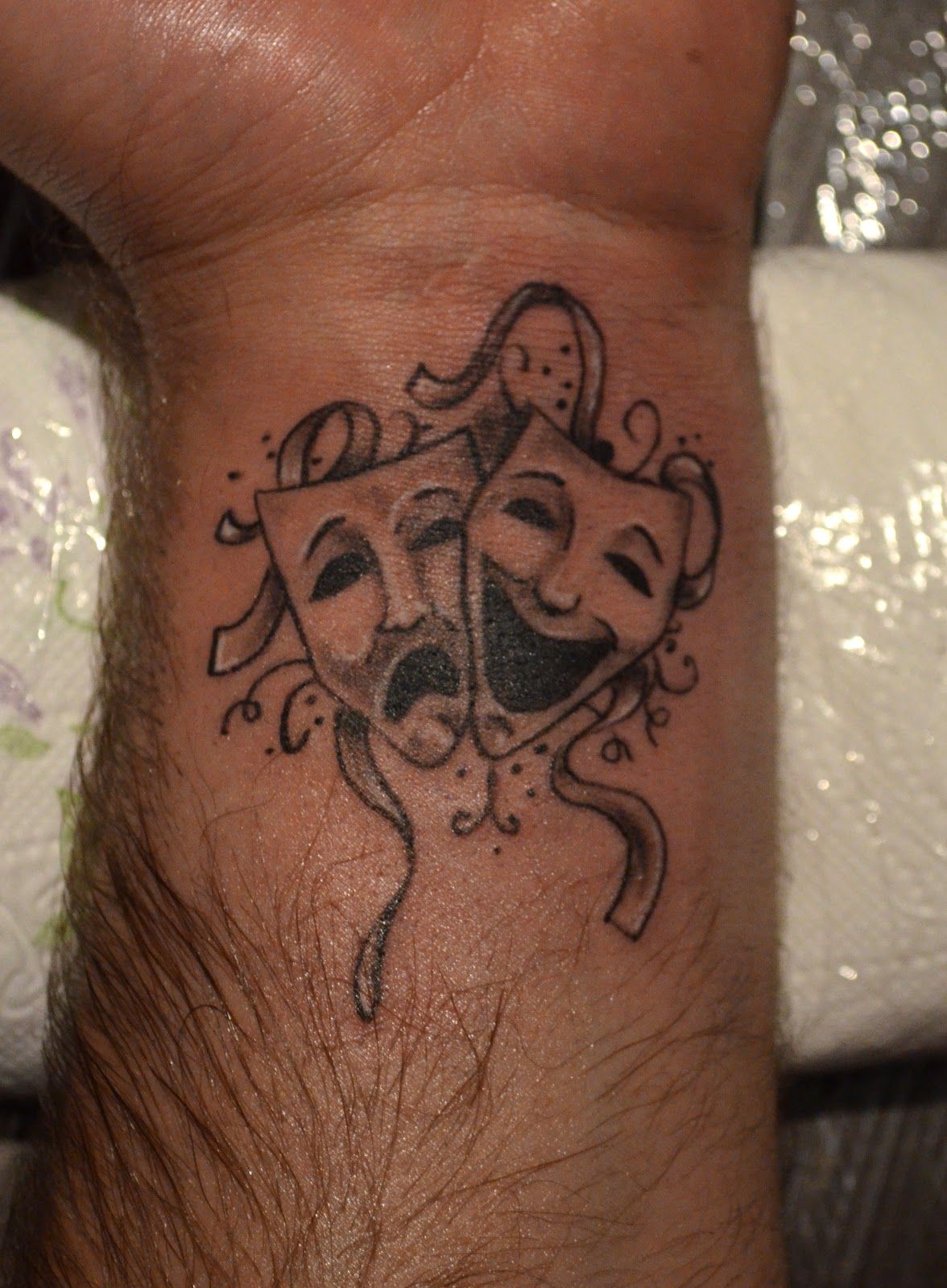 Happy Sad Face Mask Tattoo