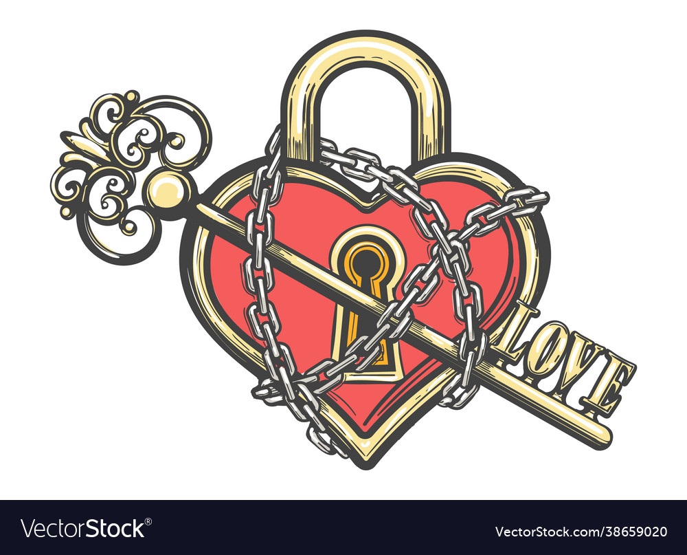 Heart Shaped Lock With A Key Tattoo Royalty Free Vector