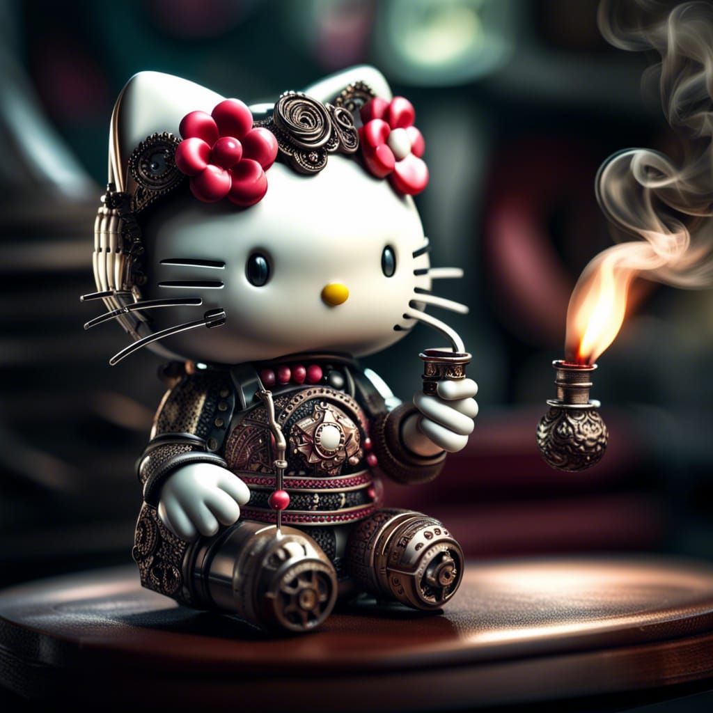 Hello Kitty Using A Pipe Ai Generated Artwork Nightcafe Creator