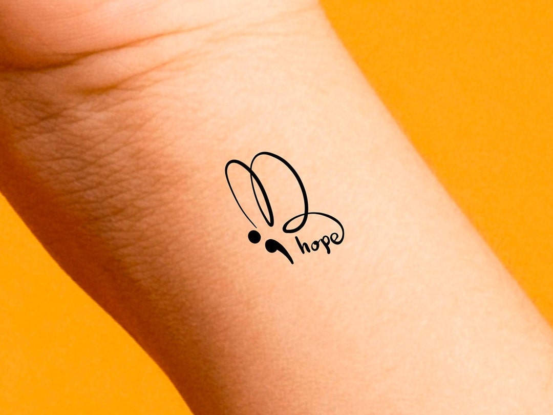 Hope Semicolon Butterfly Temporary Tattoo Etsy