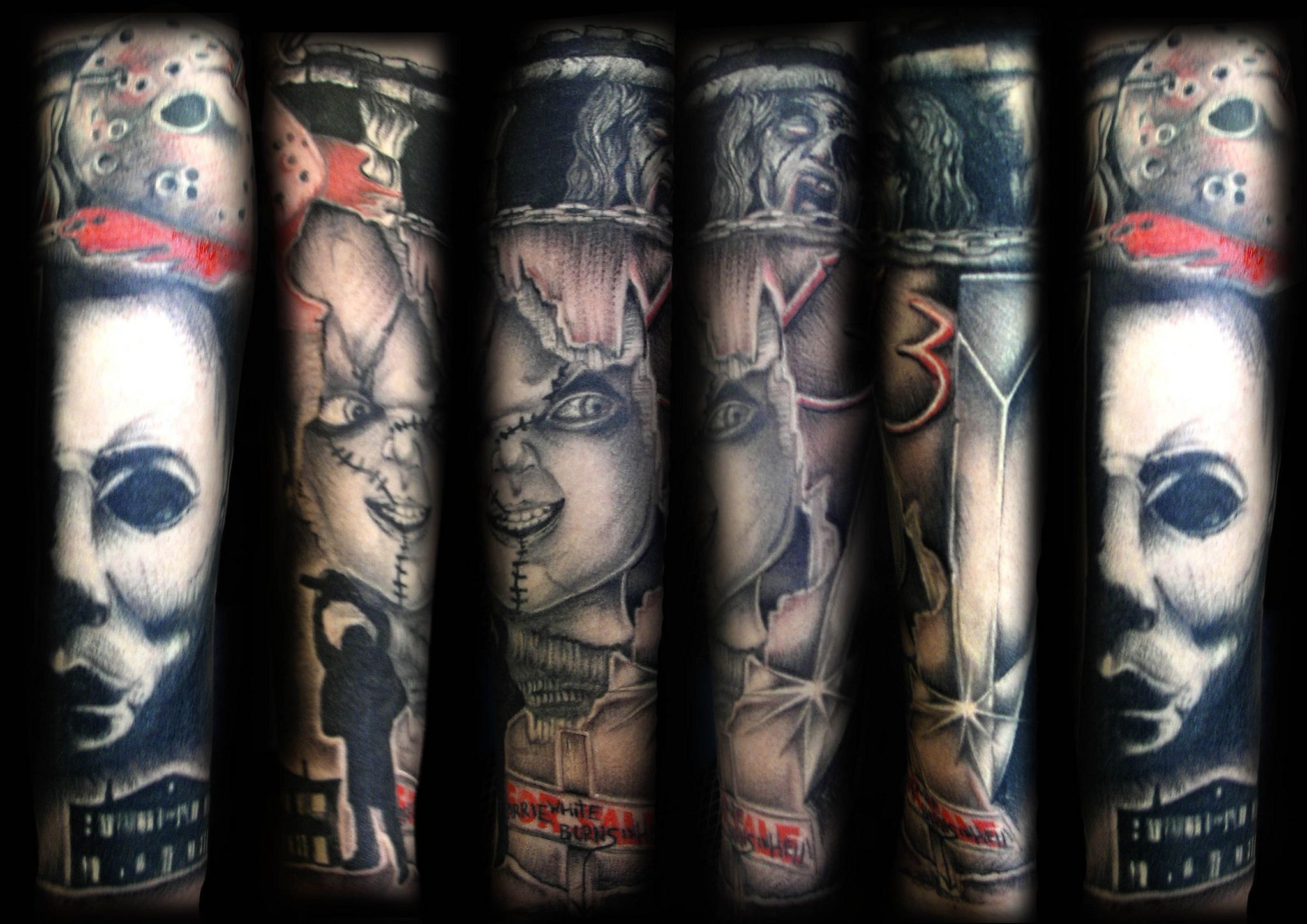 Horror Film Sleeve By Ray Tutty Movie Tattoos Horror Movie Tattoos Scary Tattoos