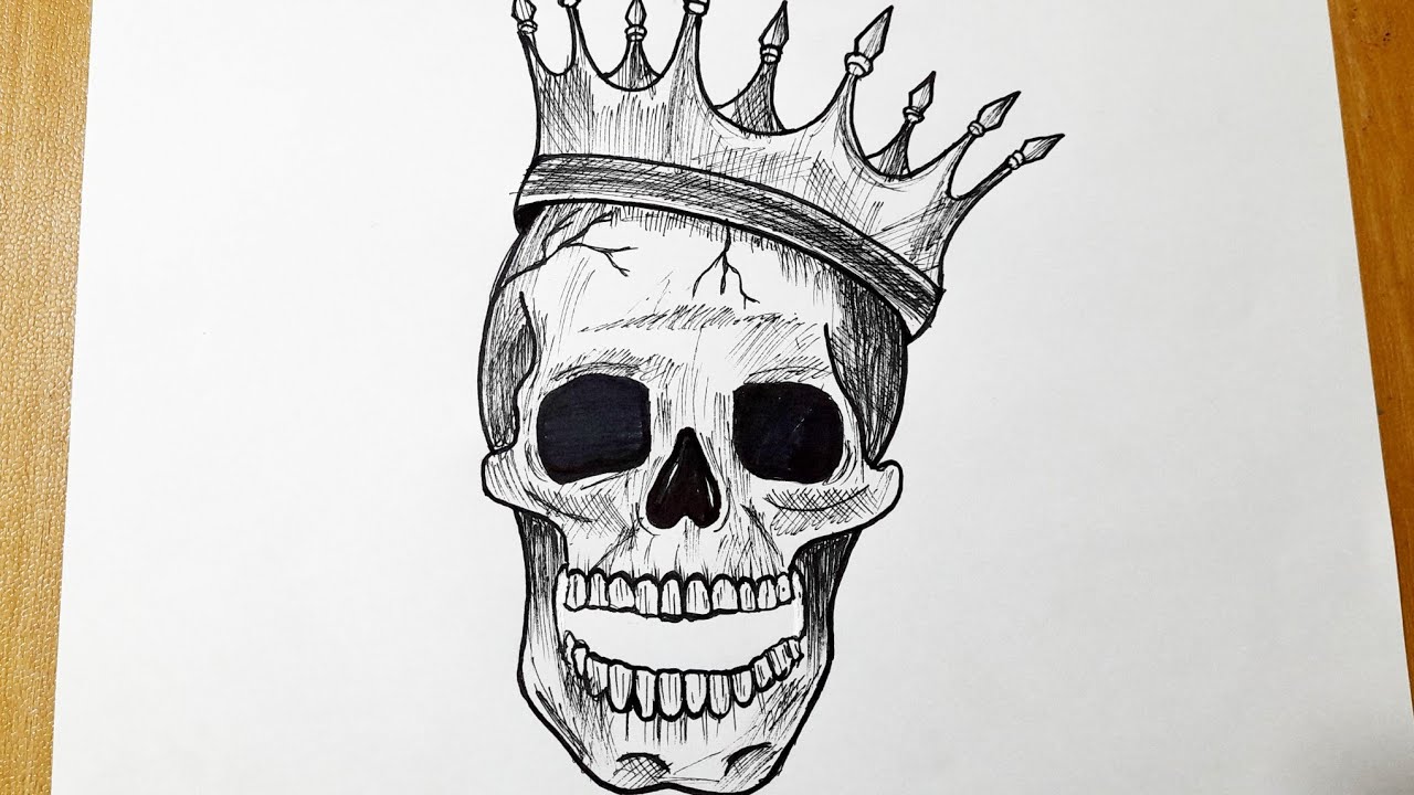 How To Draw A Skull With Crown Tattoo Drawing Tutorial Youtube