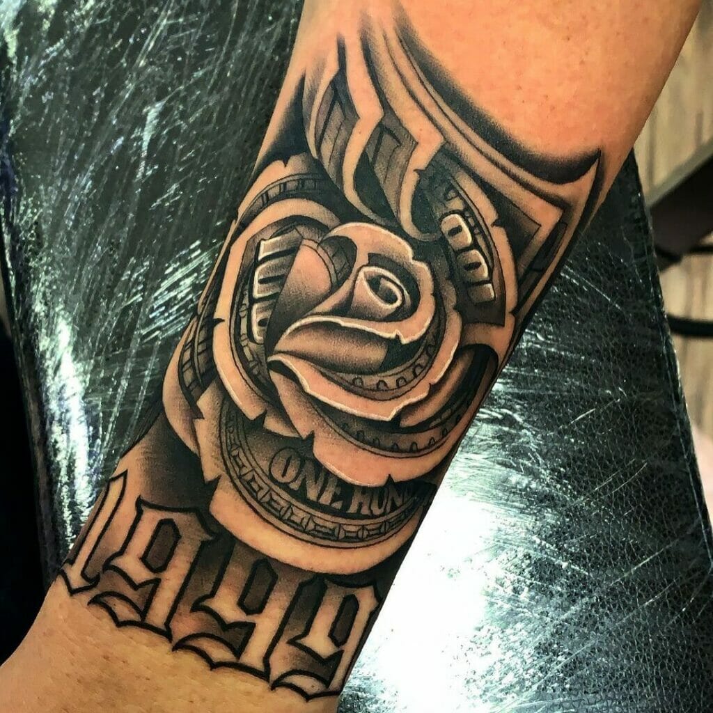 Hundred Dollar Bill Rose Tattoo Designs Money Rose Tattoos For The