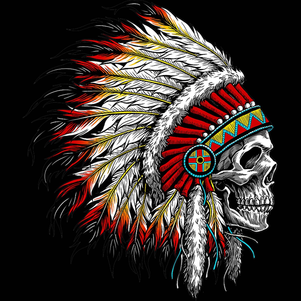 Indian Chief Skeleton Print Indian Skull Tattoos Native American