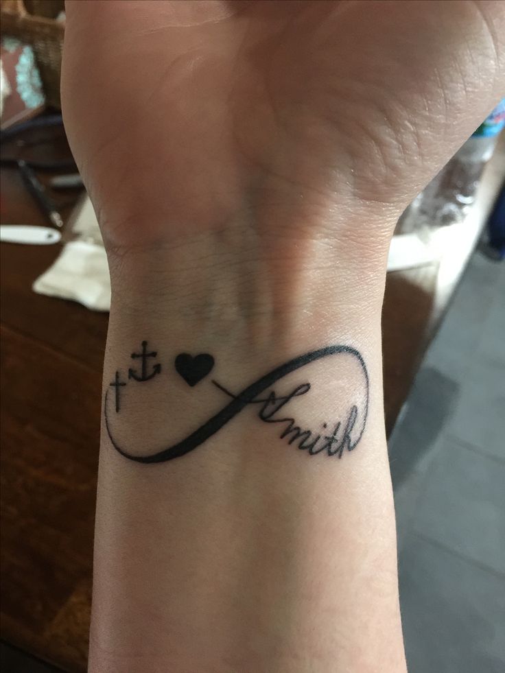 Infinity Tattoo With Last Name And Symbols For Faith Hope And Love