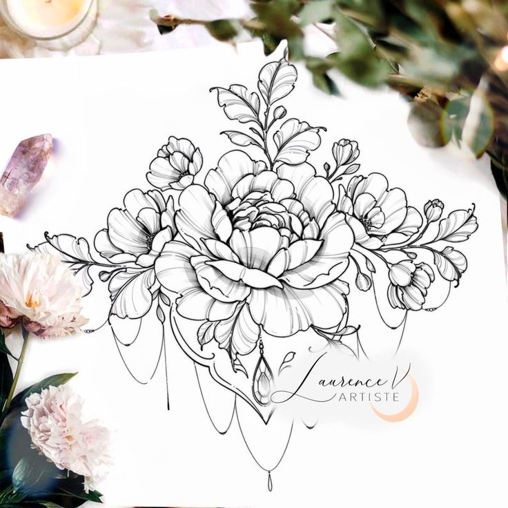 Instant Download Tattoo Design Peonies And Ornements Tattoo Printable