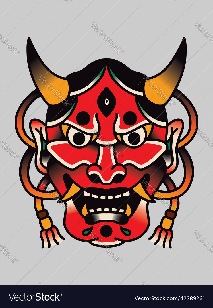 Japanese Traditional Hannya Mask Tattoo Royalty Free Vector