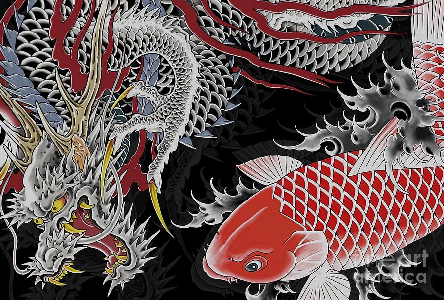 Koi And Dragon Tattoo Kiryu And Nishiki Painting By Jessica Muhammad