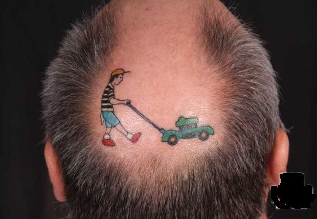 Man's Bizarre Choice: Lawn Mower Tattoo On Head