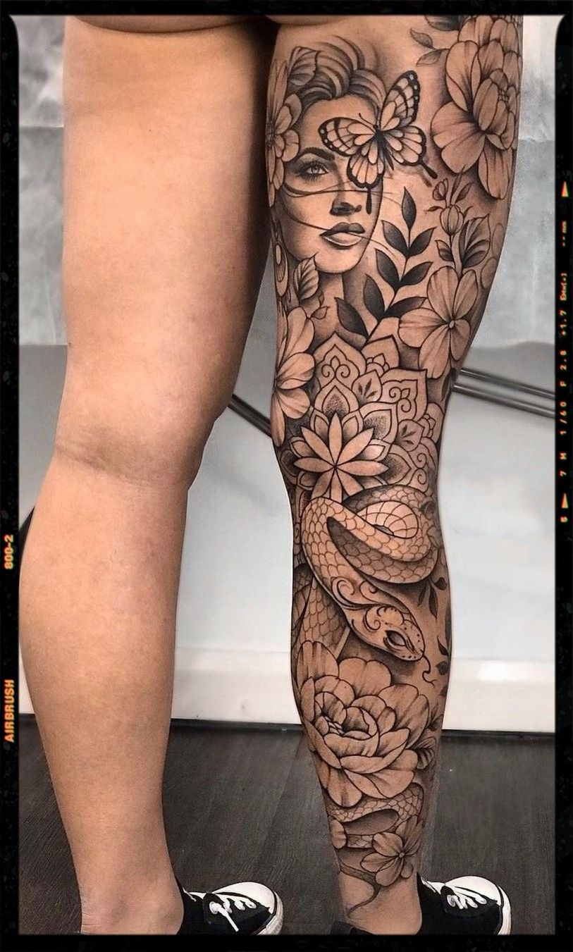 Leg Sleeve Rebeccas Tattoo Studio Leg Tattoos Women Full Leg Tattoos Leg Sleeve Tattoo