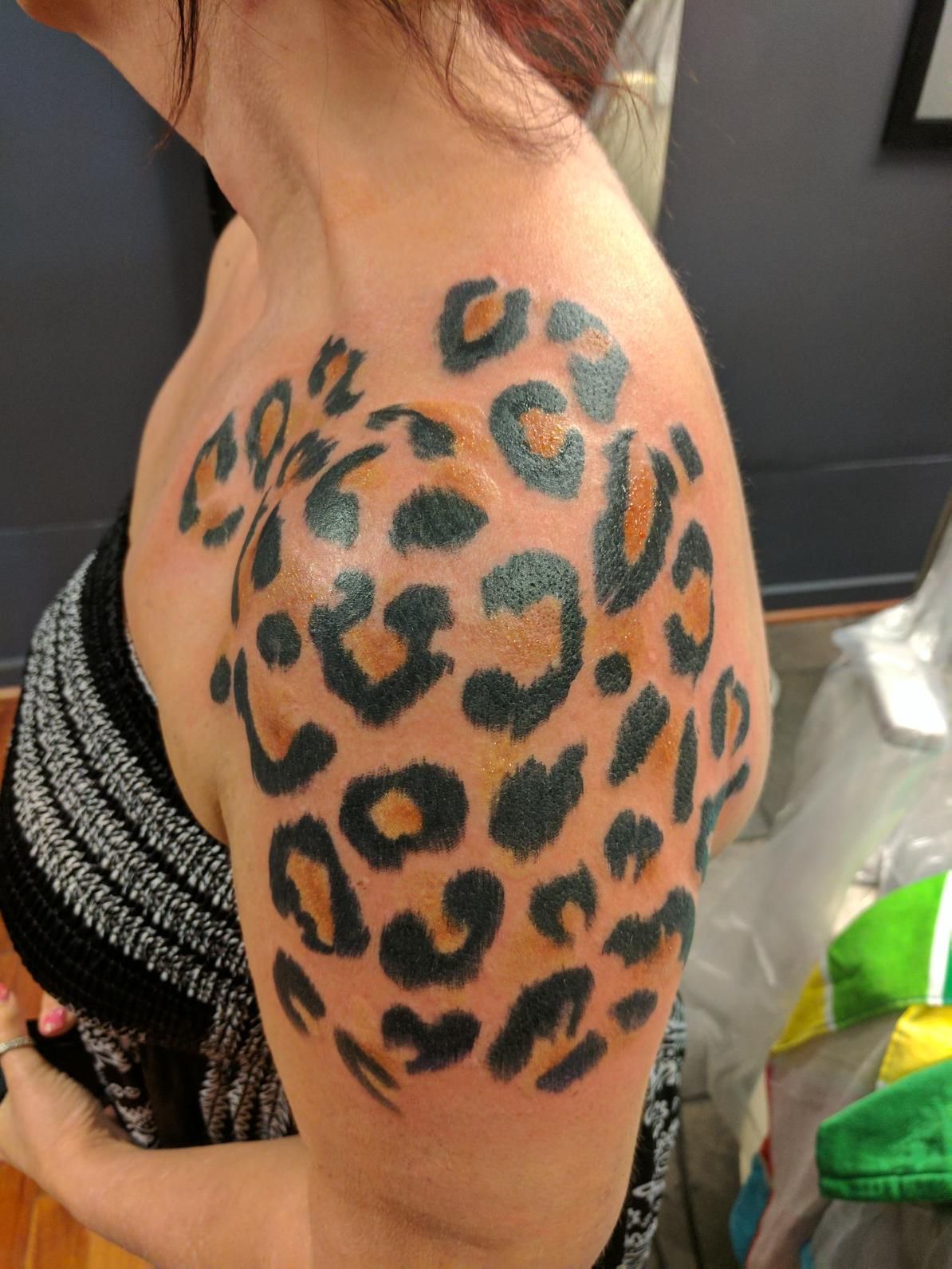 Leopard Print Shoulder Tattoo With Shaded Edges Cheetah Print Tattoos