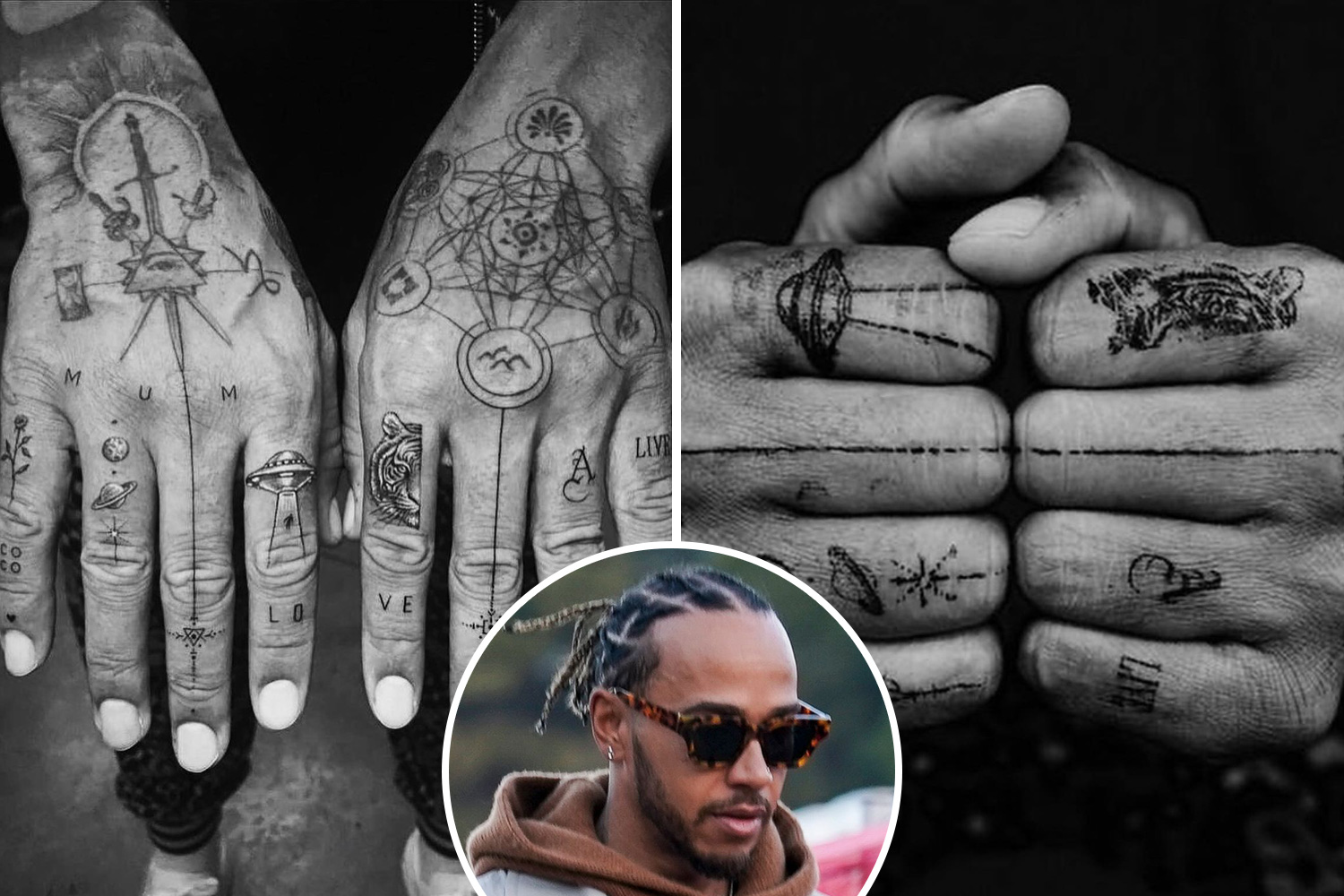 Lewis Hamilton Shows Off Cryptic Hand Tattoos As He Adds To Planets