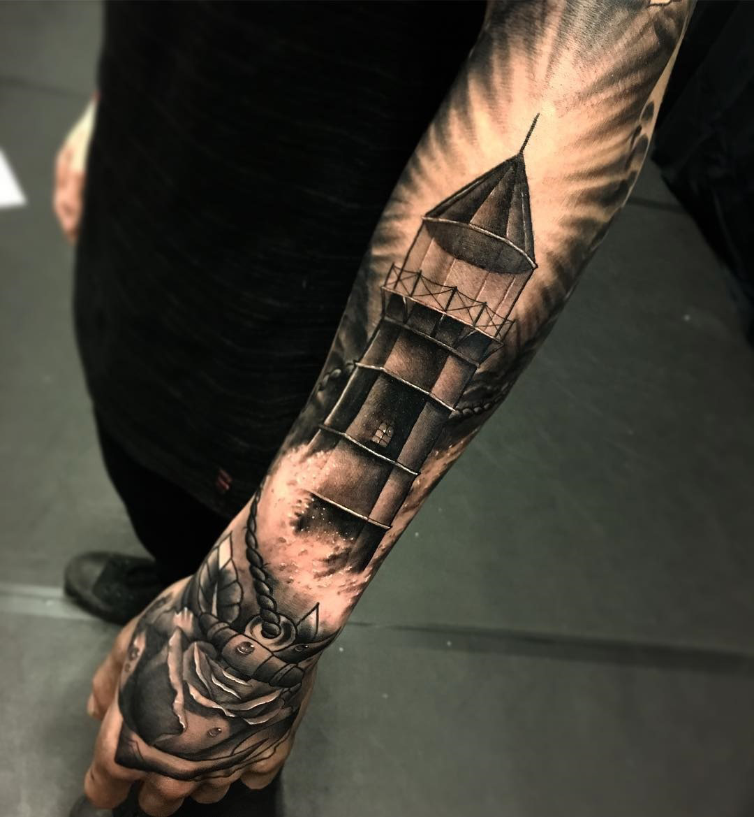 Lighthouse Tattoo Freehand On Men S Forearm Best Tattoo Ideas