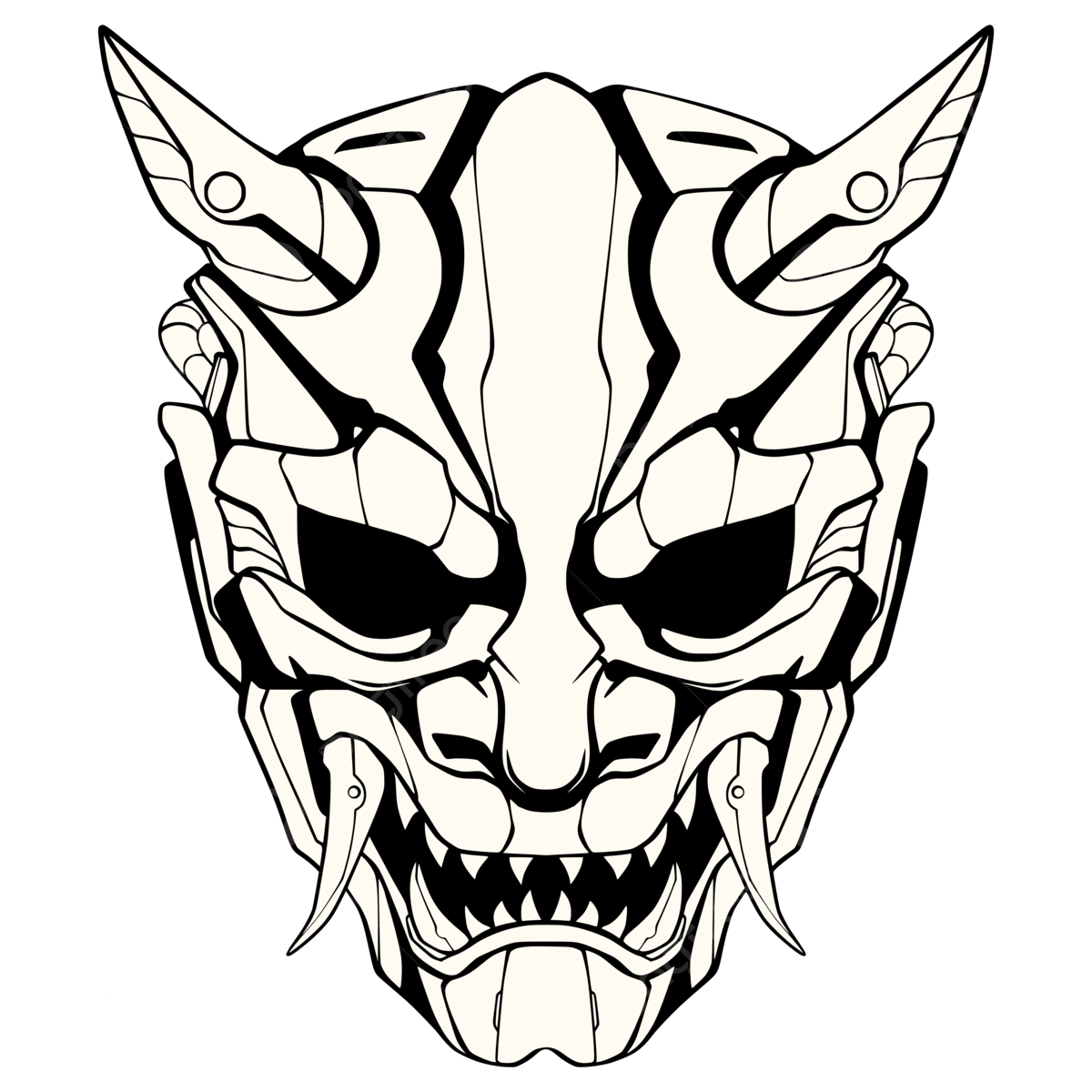 Line Art Oni Mask Japanese Demon Samurai Mask With Katana Logo Design