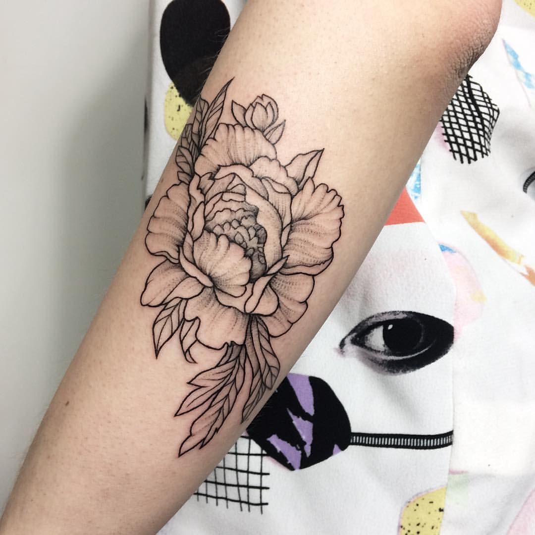 Elegant Linework Peony Tattoo Design Inspiration