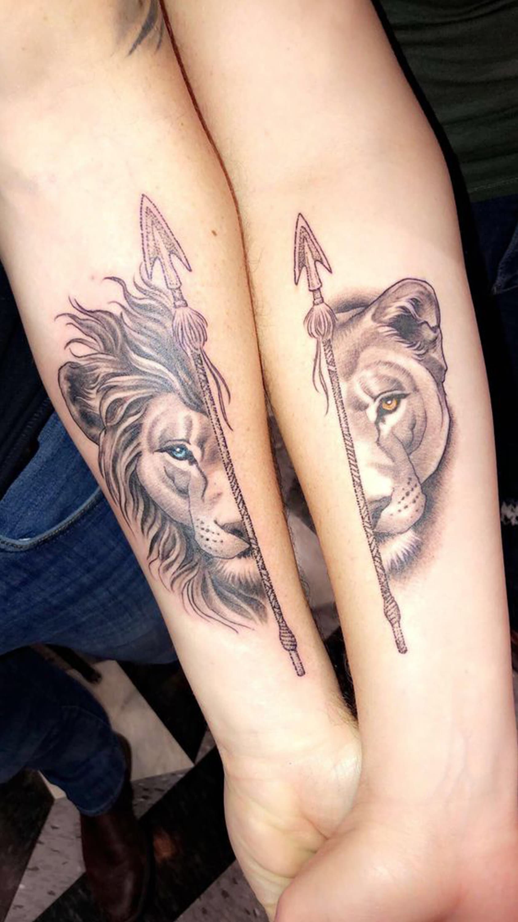 Lion And Lioness Tattoo Couple Idea By Louccia Tattoogrid Net