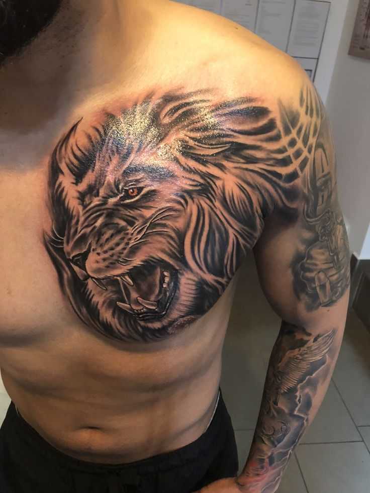 Lion Chest Tattoos