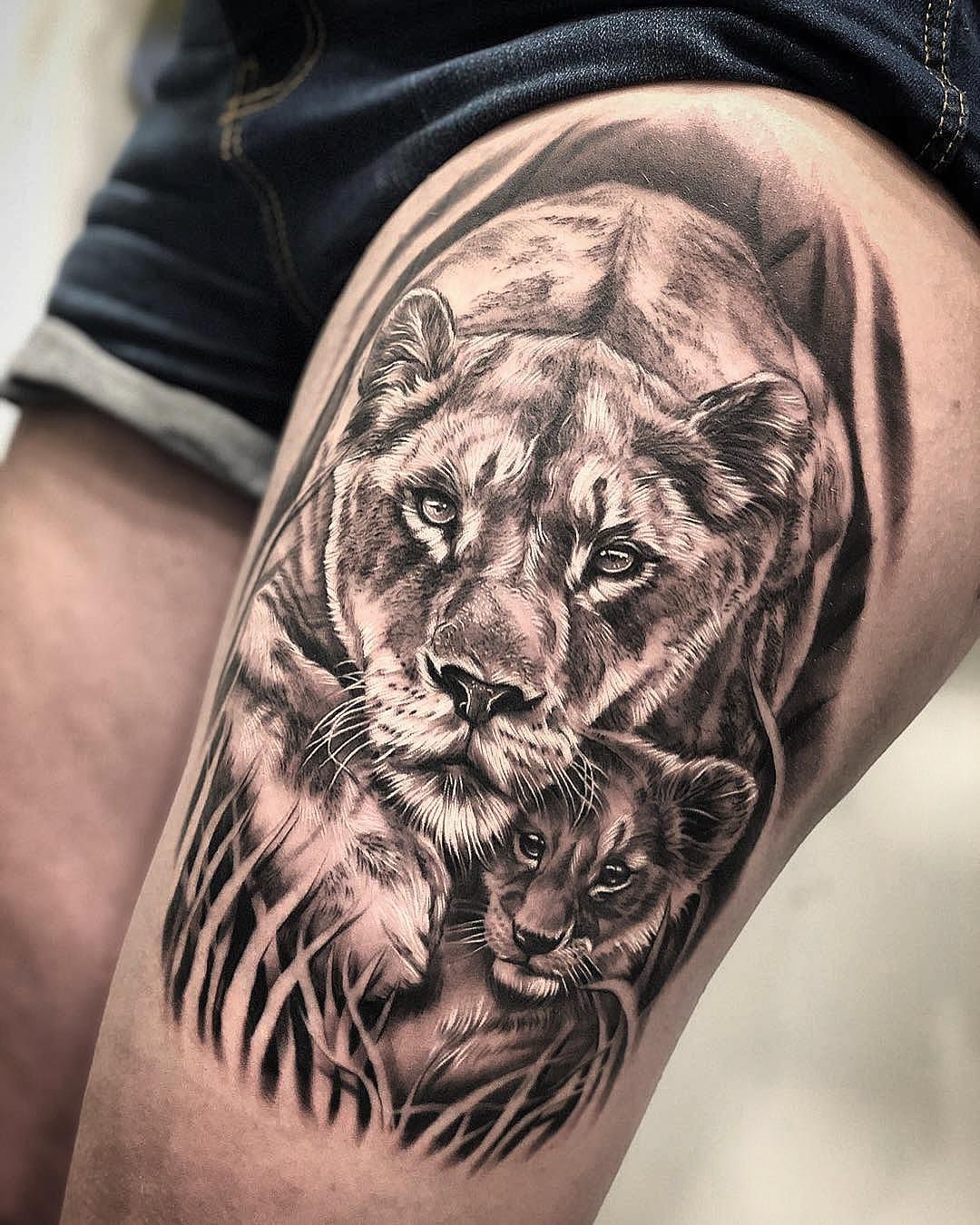 Lioness and Cub Tattoo: A Symbol of Strength and Bonding