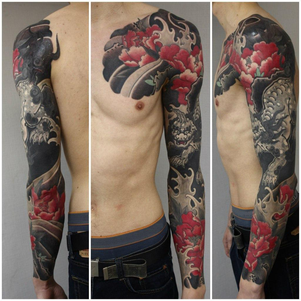 Manly Mens Japanese Demon Full Back Black And Grey Shaded Tattoo Design