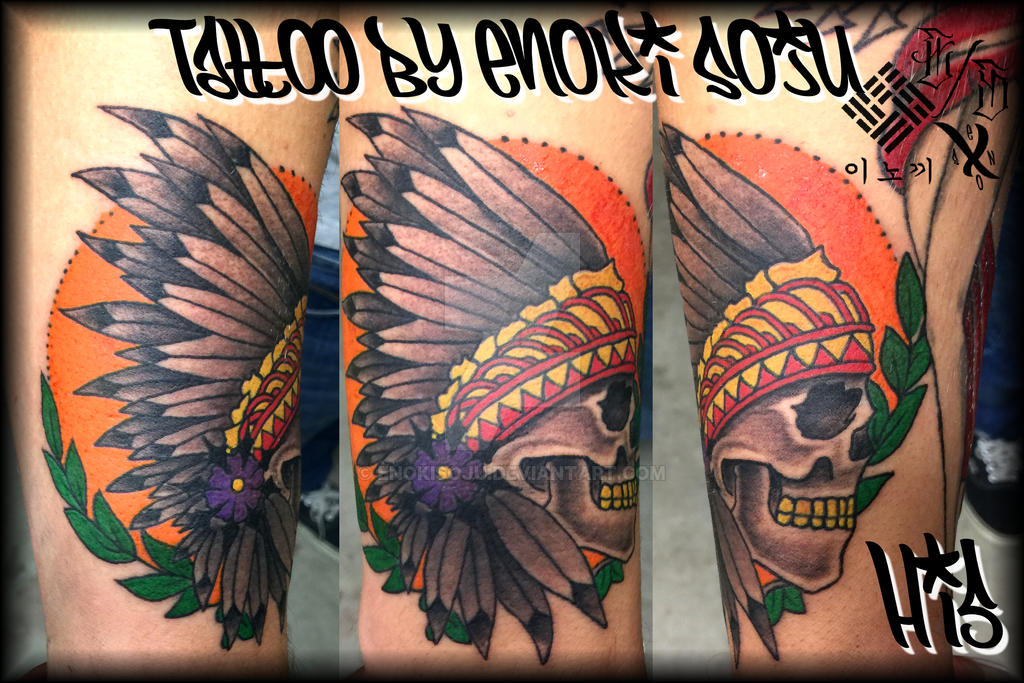 Matching His Hers Skull Indian Headdress Tattoos By Enokisoju On Deviantart