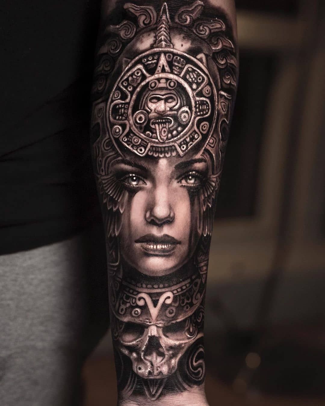 Mayan Aztec Tattoo By Freddy Negrete Aztec Tattoos Sleeve Aztec Sleeve