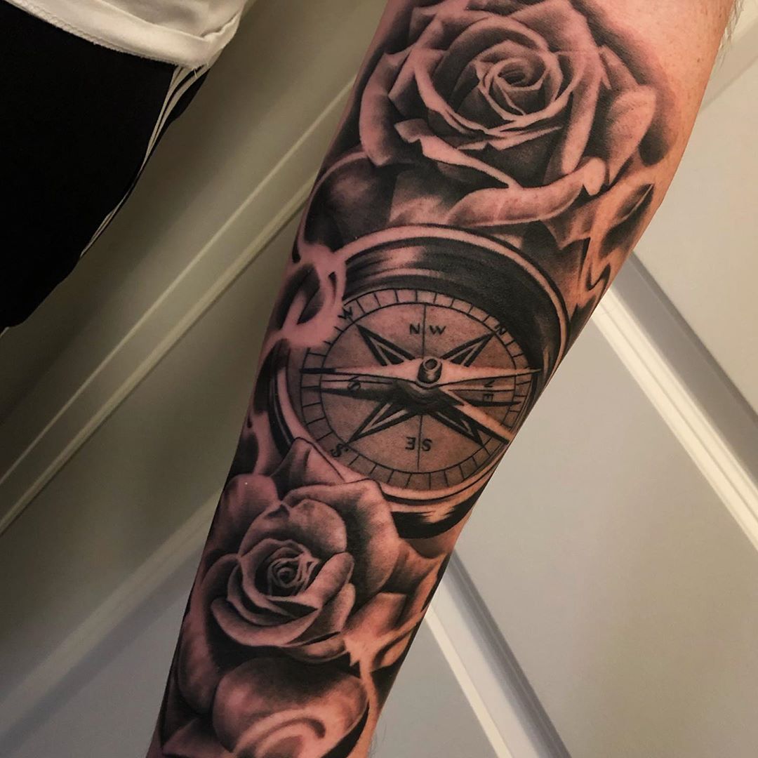 Mens Sleeve Tattoos Rose Tattoo Compass Tattoo Tattoo Design