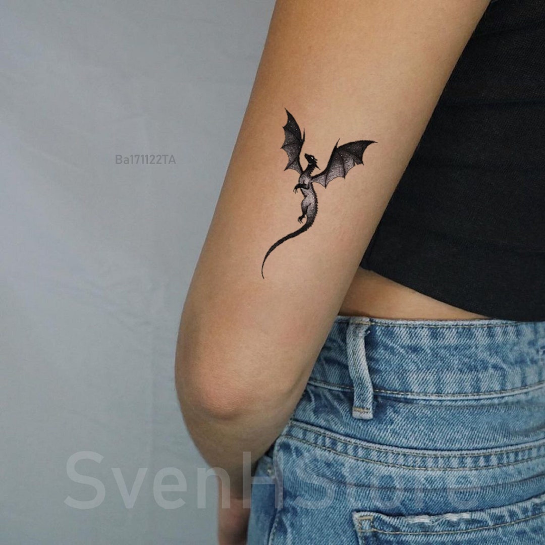 Minimalist Dragon Temporary Tattoo Small Blackwork Dragon Waterproof Tattoo Tiny Tattoo For