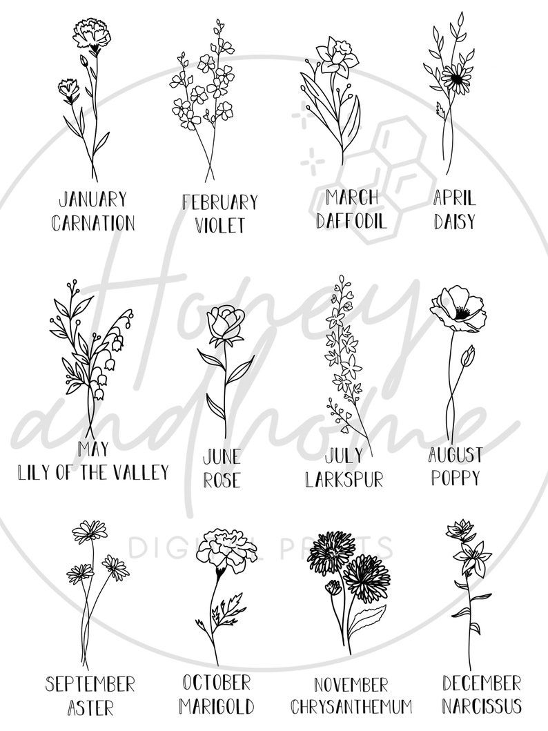 Minimalist Flower Art Birth Flower Tattoo Customizable Birth Etsy Artofit