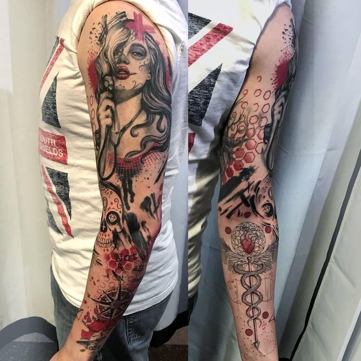 My Finished Trash Polka Sleeve Done By Neon At Point Of Entry Tattoo In