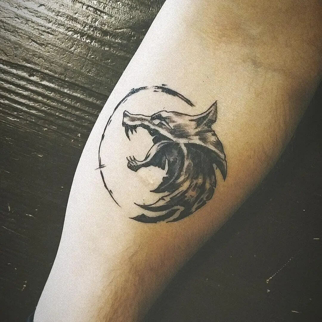 My First Tattoo Witcher Wolf Head Medallion Done A While Ago Done By