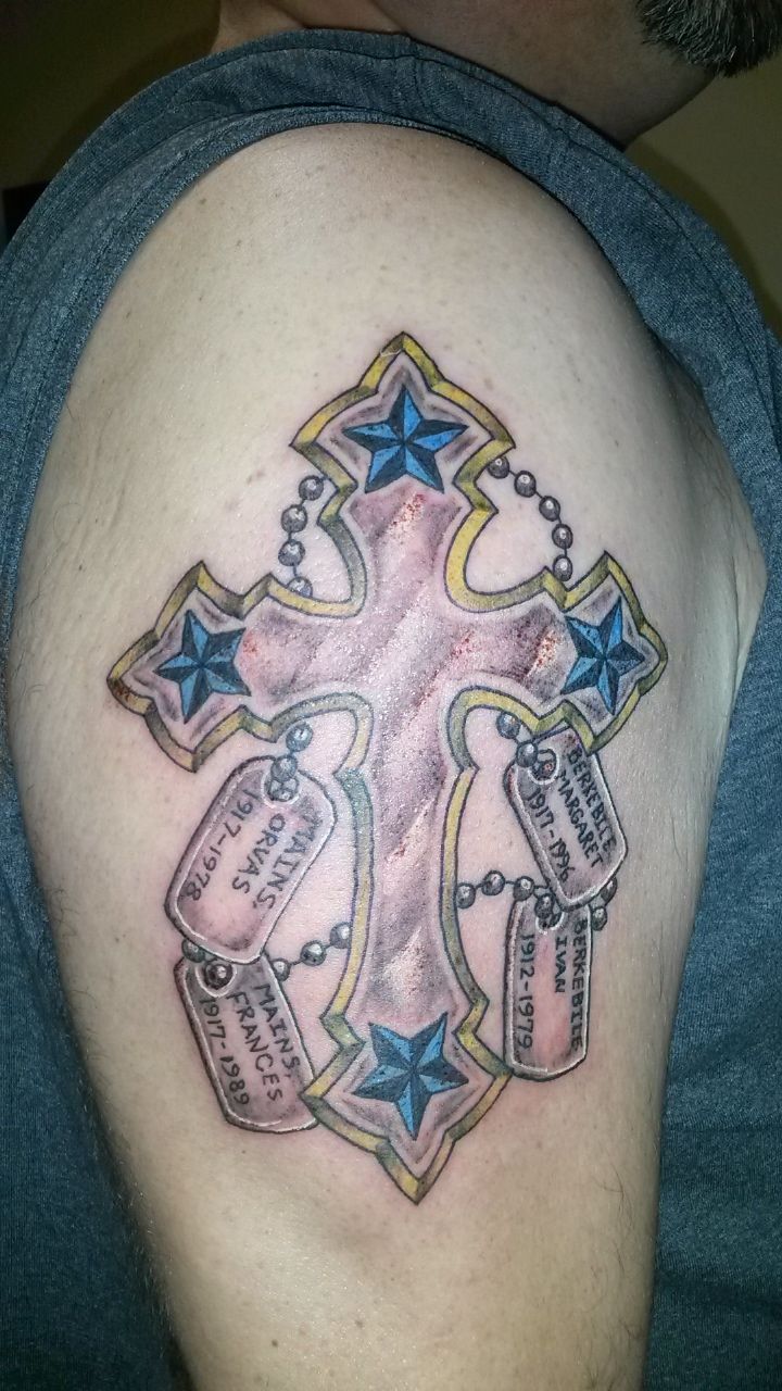 My Hubbies Tattoo Tattoo Honoring His Grandparents O Tattoo Done