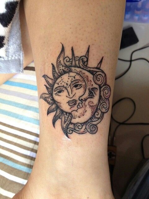 My New Tattoo Bohemian Sun And Moon Tattoos New Tattoos Design