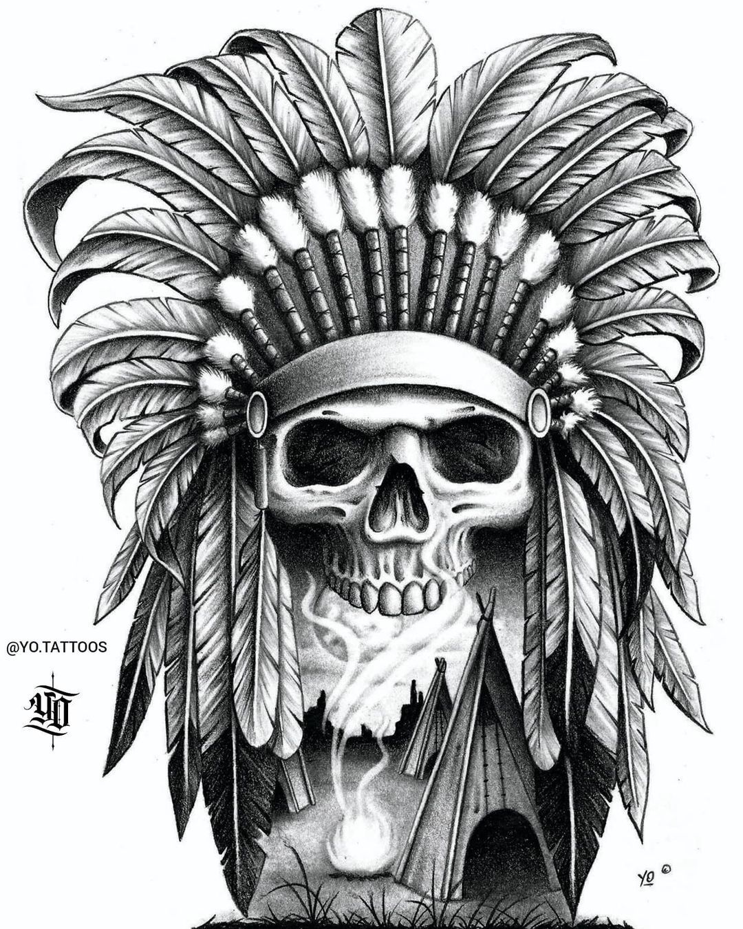 Stunning Native American Skull Tattoo Designs