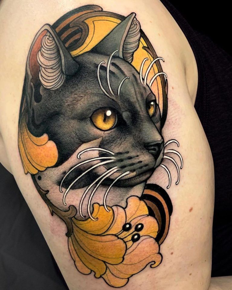 Neo Traditional Cat Portrait Tattoo By Krish Trece Artofit