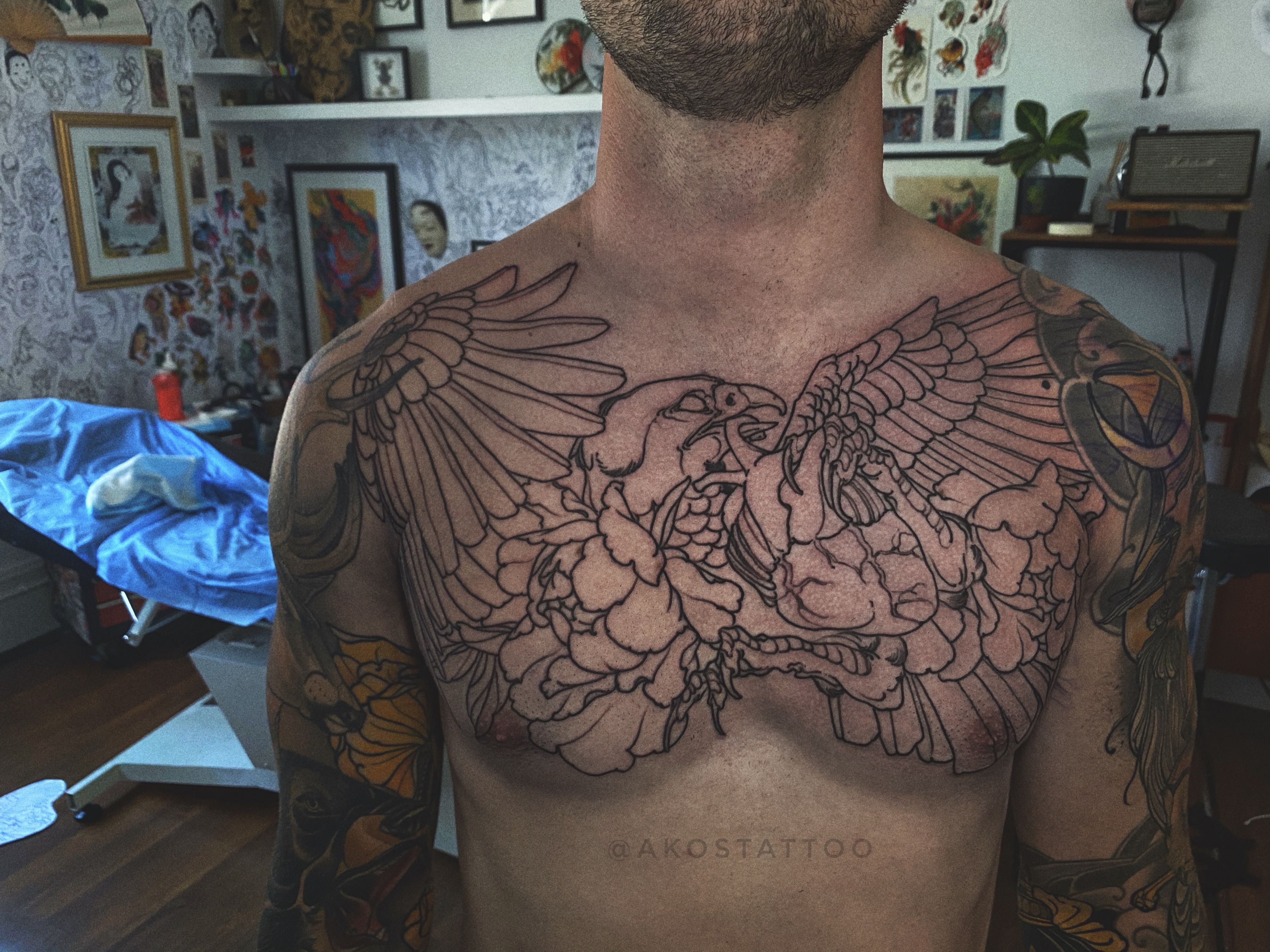 Neo Traditional Eagle Chest Tattoo