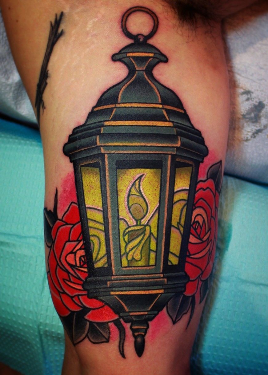 Neo Traditional Lantern Tattoo