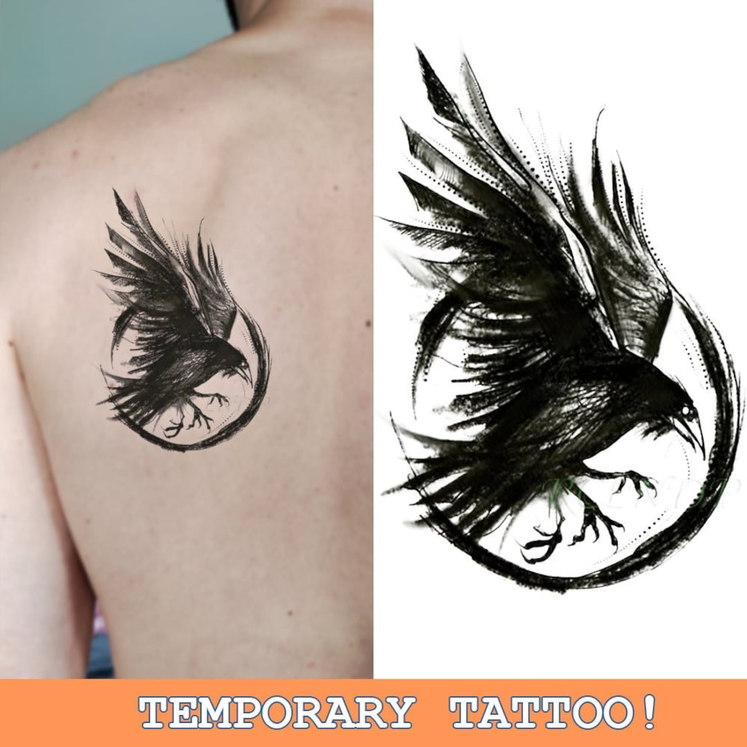 Norse Black Raven Temporary Tattoo Norse Mythology Scandinavic Vikings