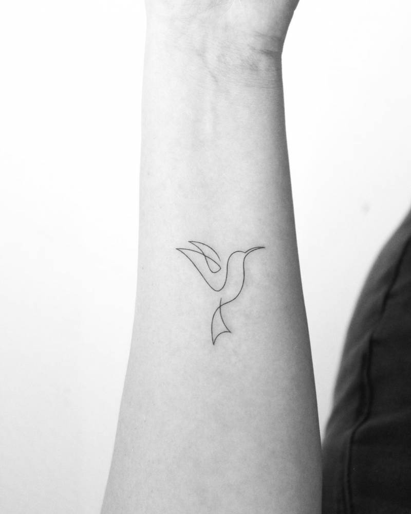 One Line Hummingbird Tattoo Located On The Inner