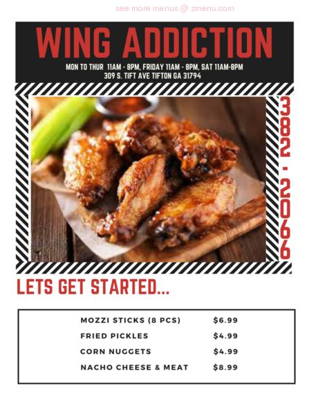 Online Menu Of Wing Addiction Restaurant Tifton Georgia 31794 Zmenu