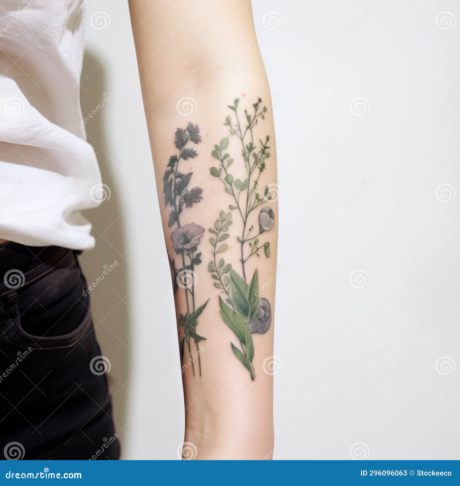 Organic Botanical Tattoo Mint Sketches In Nature Inspired Style Stock