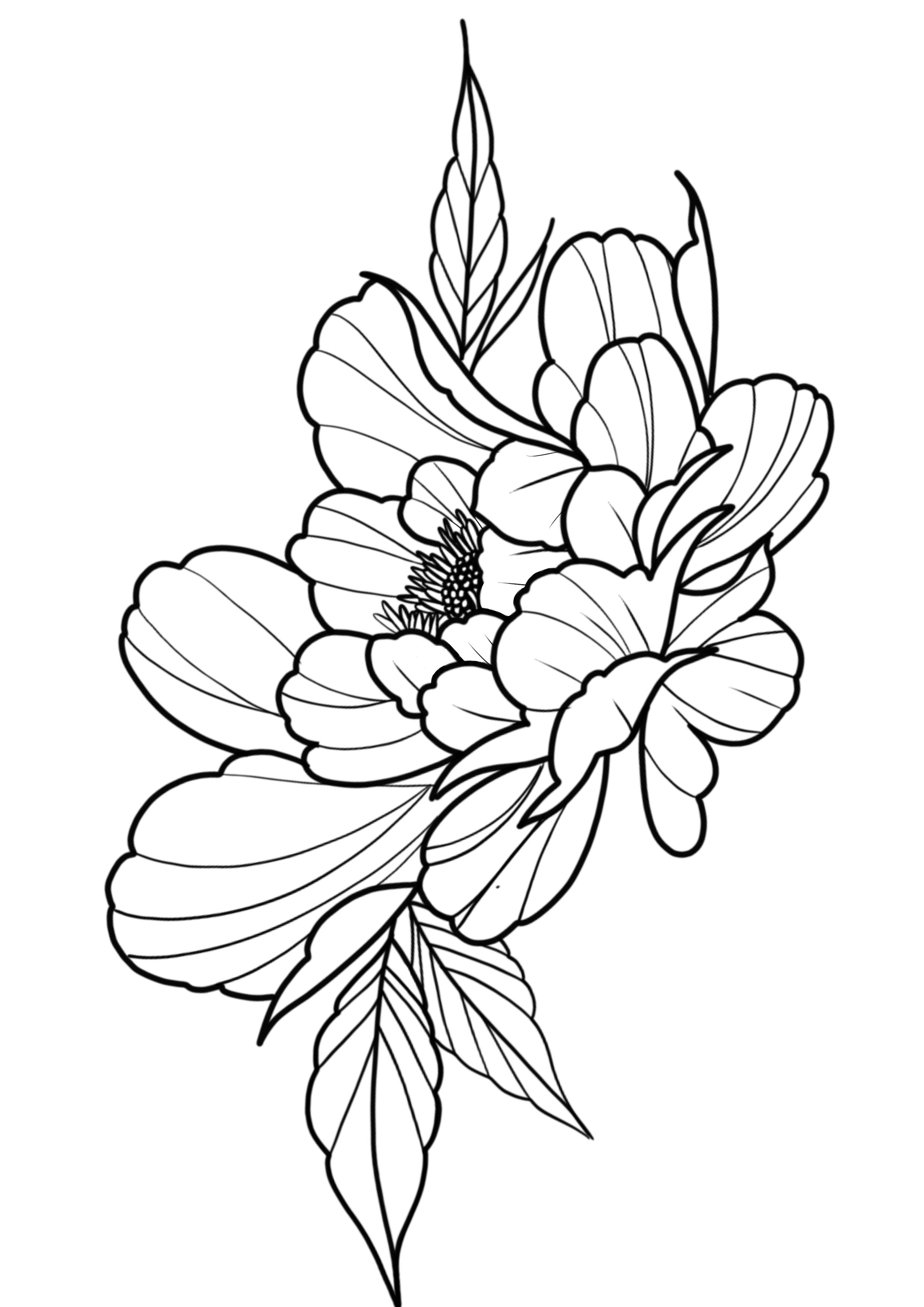 7 Stunning Outline Peony Tattoo Design Ideas