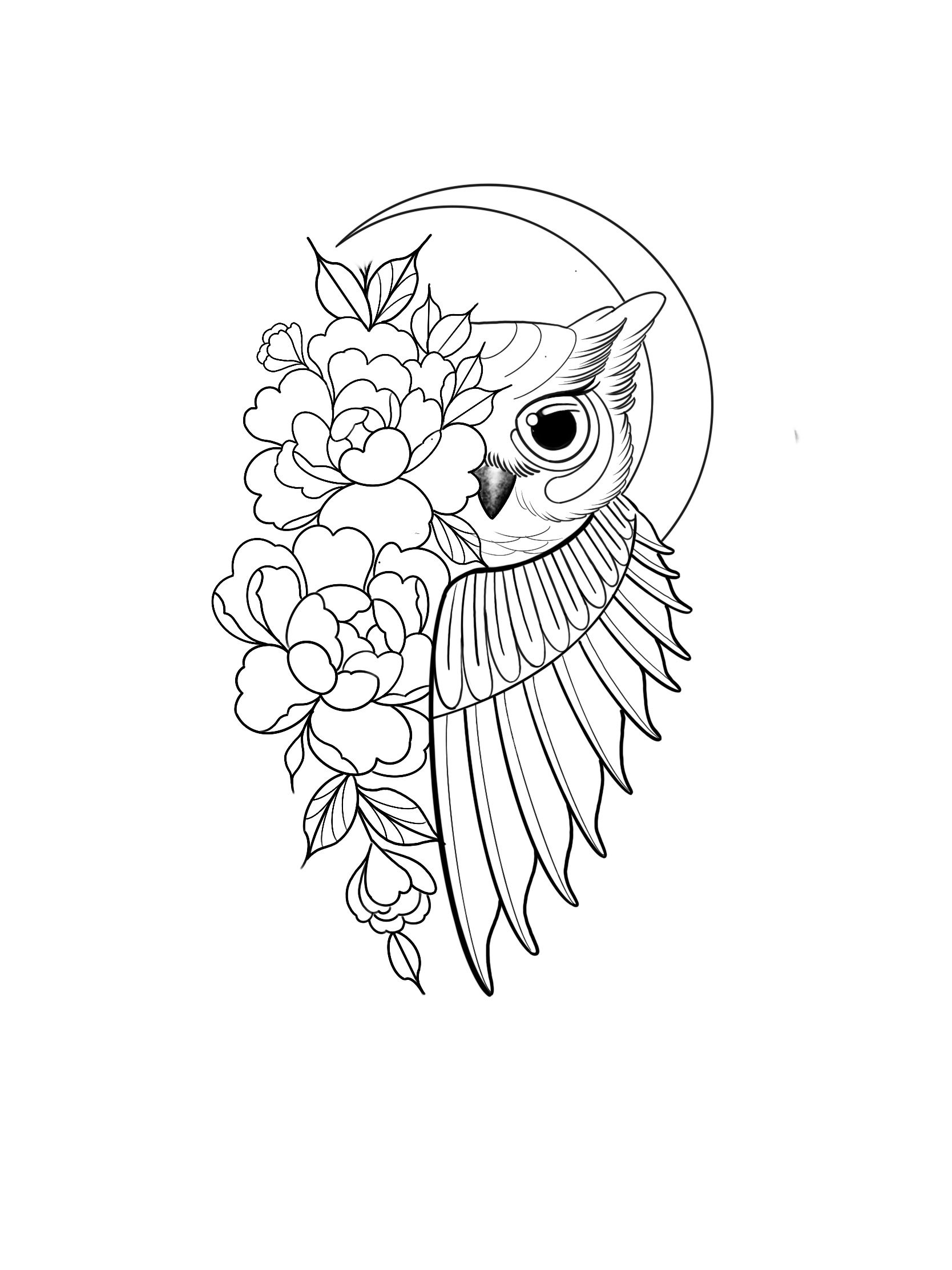 Owl Tattoo Set Outline Icon Royalty Free Vector Image