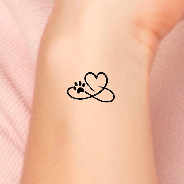 Paw Print Infinity Heart Temporary Tattoo Etsy In 2023 Cute Tattoos