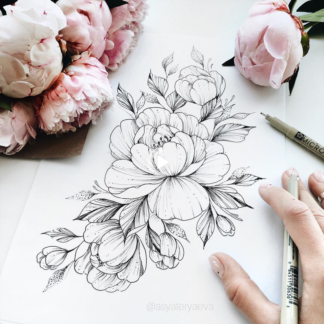 Peony Tattoo Sketch At Paintingvalley Com Explore Collection Of Peony