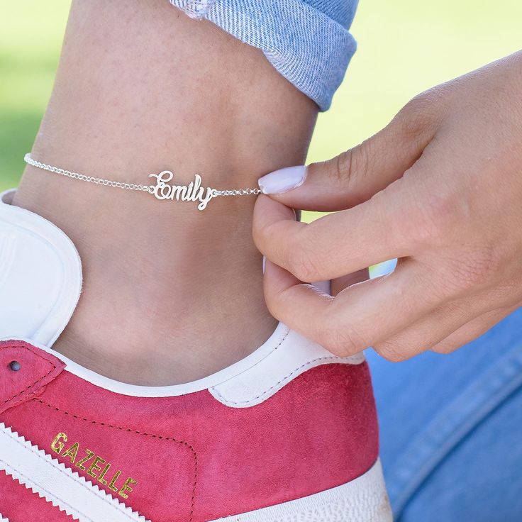 Personalized Name Anklet Bracelet Sterling Silver 925 Gold Customized