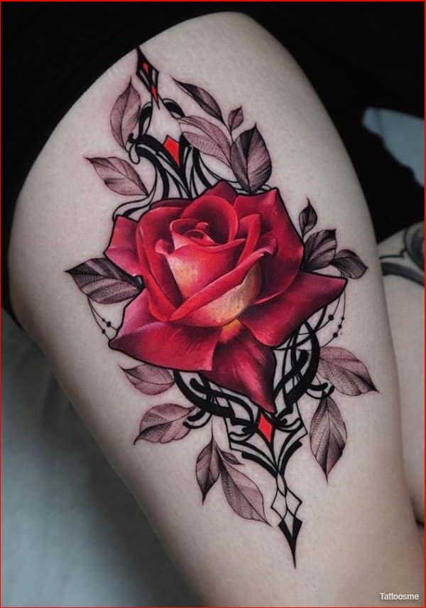 Pink Watercolor Rose Back Of Leg Tattoos Rose Tattoo Thigh Thigh