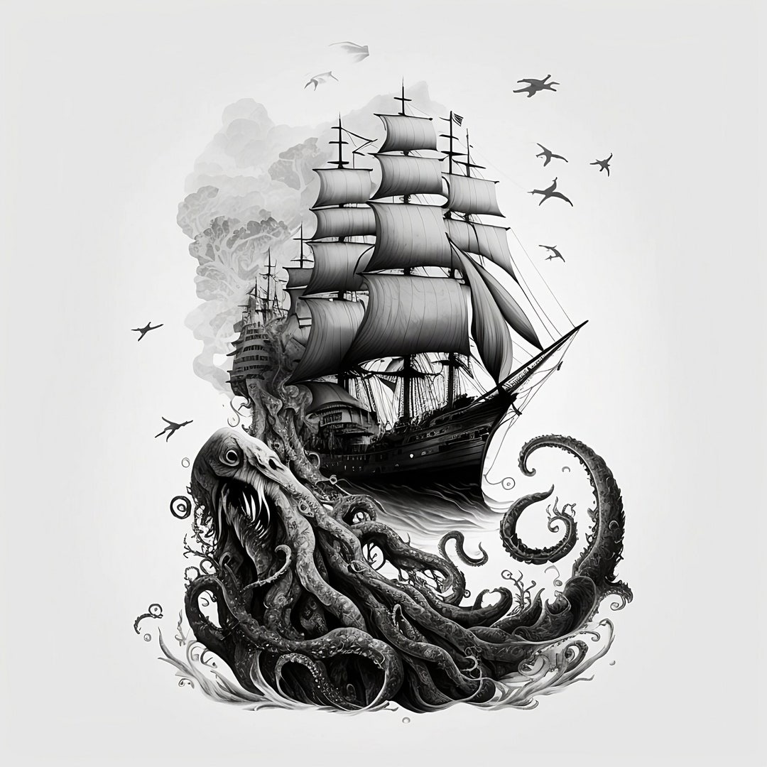 Pirate Ship And Kraken Tattoo Ship Tattoo Kraken Tattoo Ship Tattoo