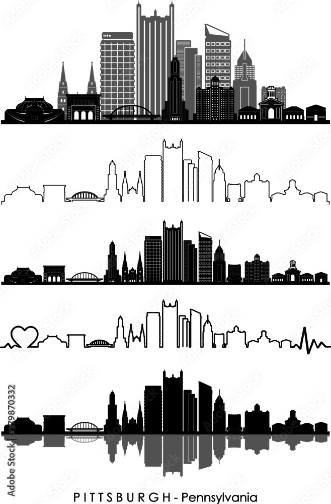 Pittsburgh Pennsylvania Skyline Silhouette Black Pittsburgh City Design